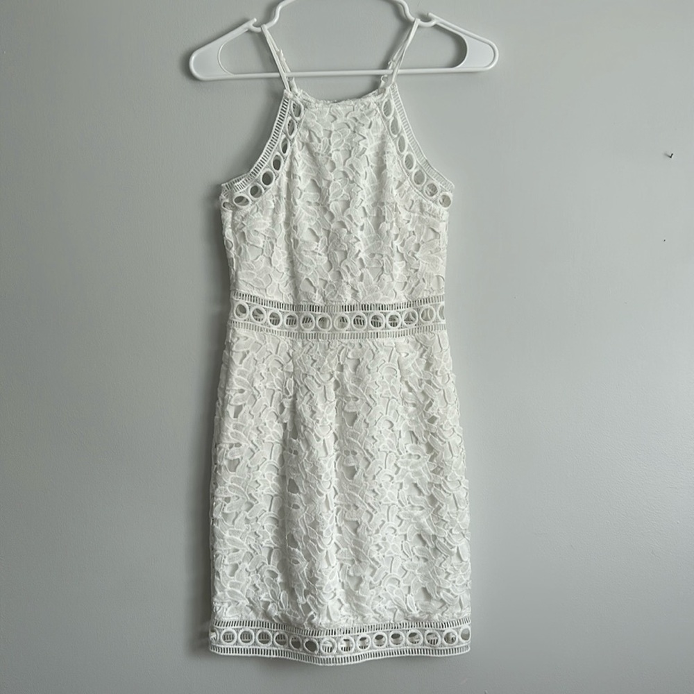 White Crochet Halter Dress